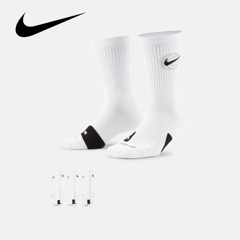 

Original Nike Everyday Crew Basketball Quick-Drying Mid-Tube Socks Men's and Women's Identical 3 Pairs White Unisex S M L DA2123