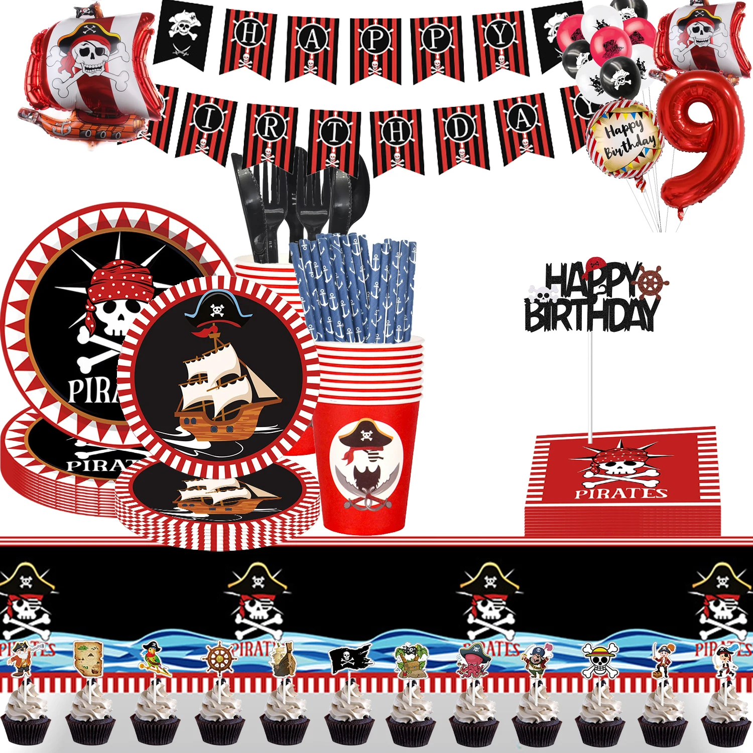 Pirate Party Supplies Ship Balloons Plates Cups Disposable Tableware Set Kids Boy Birthday Party Decoration kids Party
Pirate Party Supplies Ship Balloons Plates Cups Disposable Tableware Set Kids Boy Birthday Party Decoration kids Party