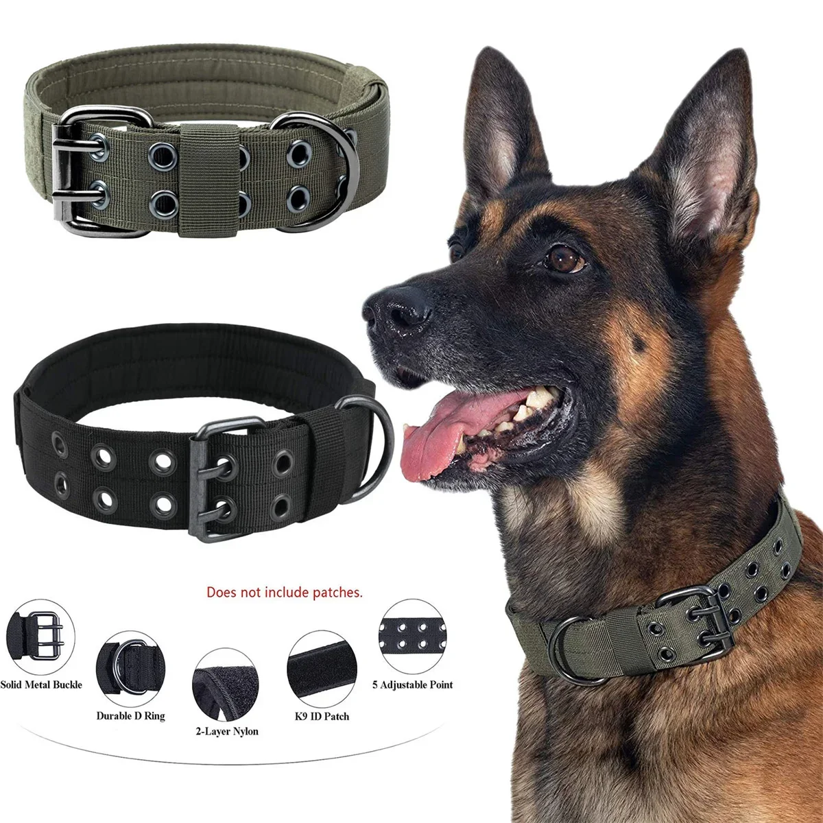 

Pet K9 Tactical Dog Collar Adjustable Double Buckle German Shepherd Training Leash and Collar Set Large Medium Dogs Accessories