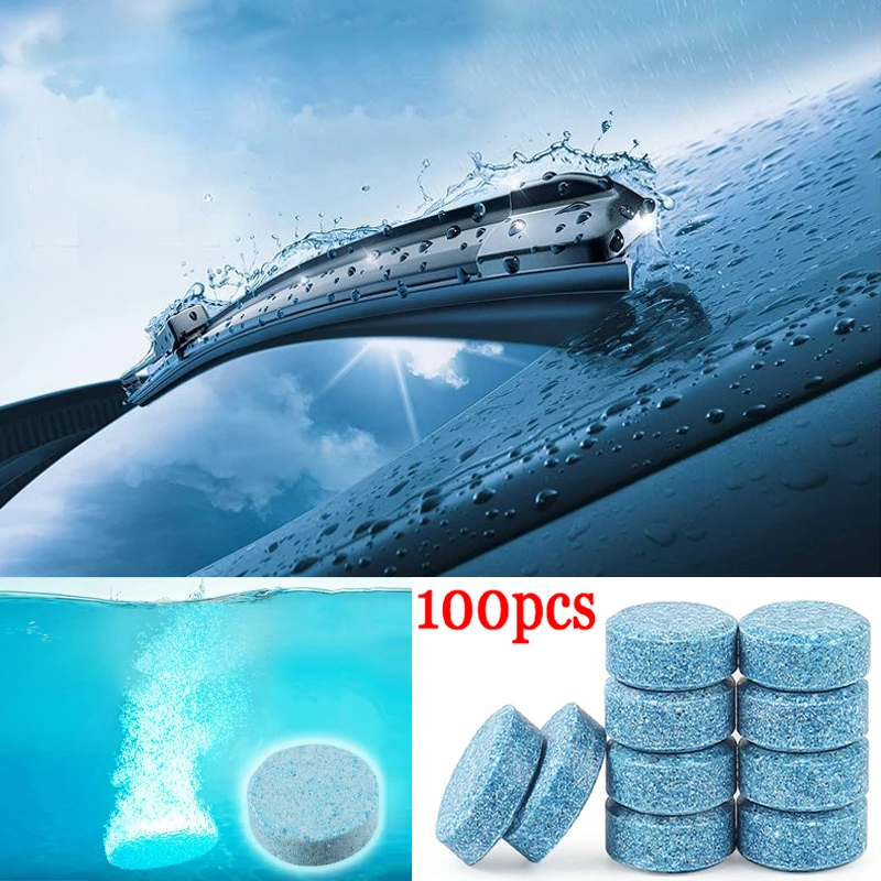 

100PCS Car Windscreen Cleaner Effervescent Tablet Window Solid Cleaning Automobile Car Glass Wiper Washing Tablets Dust Remover