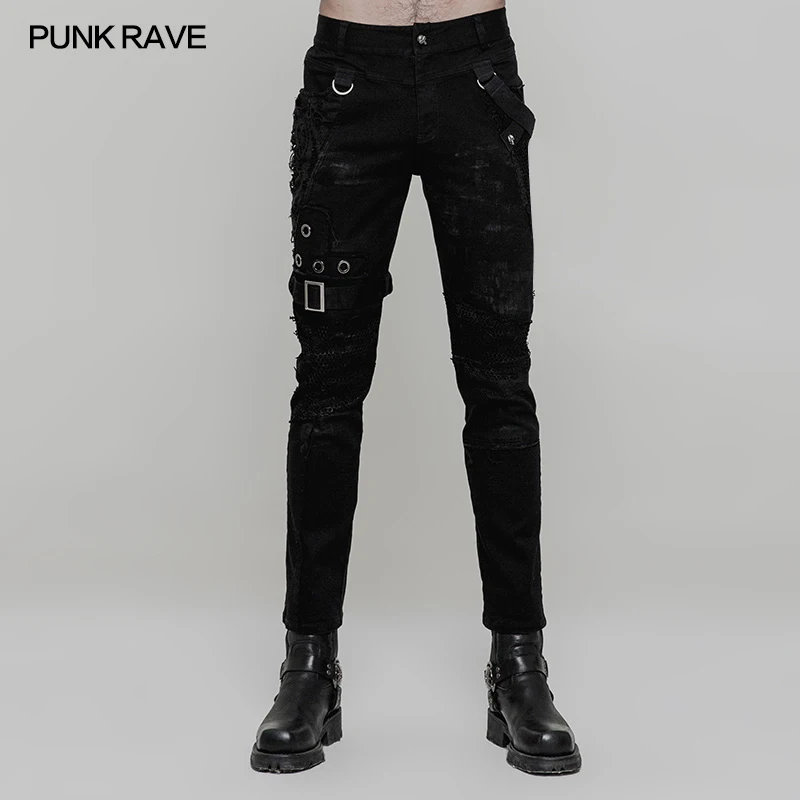 PUNKRAVE Men's Pants Punk Personality Dilapidated Trousers Streetwear Elastic Twill Mesh Spliced Fit Casual Pencil Pants
PUNKRAVE Men's Pants Punk Personality Dilapidated Trousers Streetwear Elastic Twill Mesh Spliced Fit Casual Pencil Pants