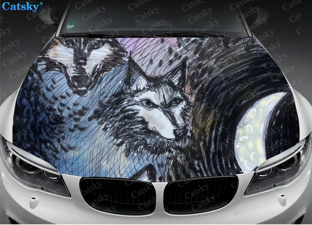 

Wolf animal wolf king Car hood wrap lion decal, bonnet vinyl sticker, full color graphic decal, CUSTOM made to Fit Any Car