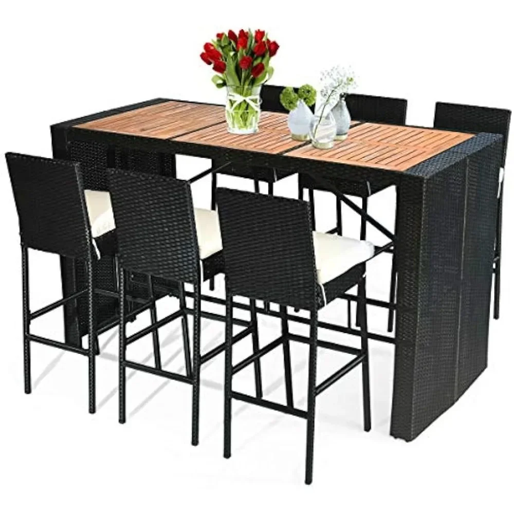7 PCS Patio Dining Furniture Set with Acacia Wood Bar Table Top and Removable Cushion, Outdoor Patio Dining Table Chair Set
7 PCS Patio Dining Furniture Set with Acacia Wood Bar Table Top and Removable Cushion, Outdoor Patio Dining Table Chair Set