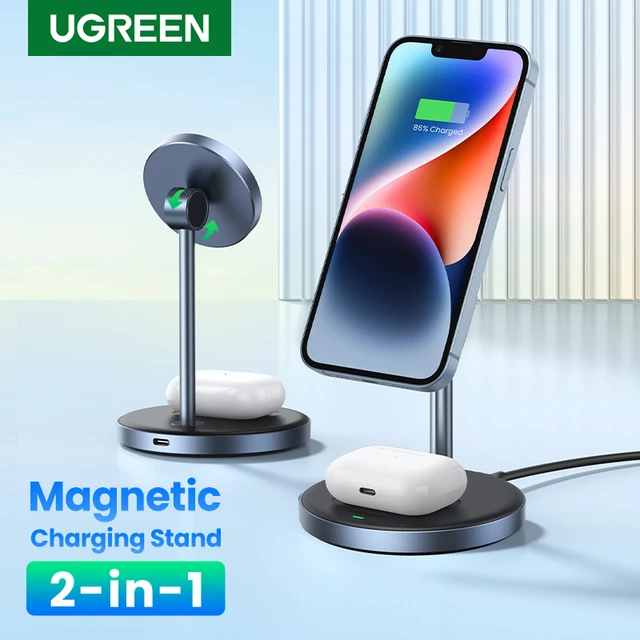 UGREEN-Support de chargeur sans fil magnétique, 20W Max, 2 en 1, support de charge rapide pour iPhone 15, 16 Pro Max, iPhone 14, AirPods 1