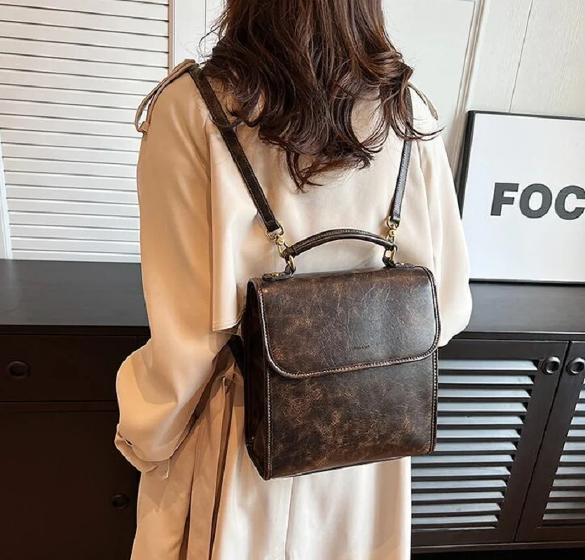 

New Women Vintage Classical High Quality Leather Backpack Large Capacity Shoulder Bags Totes Crossbody Bag Travel Backpacks