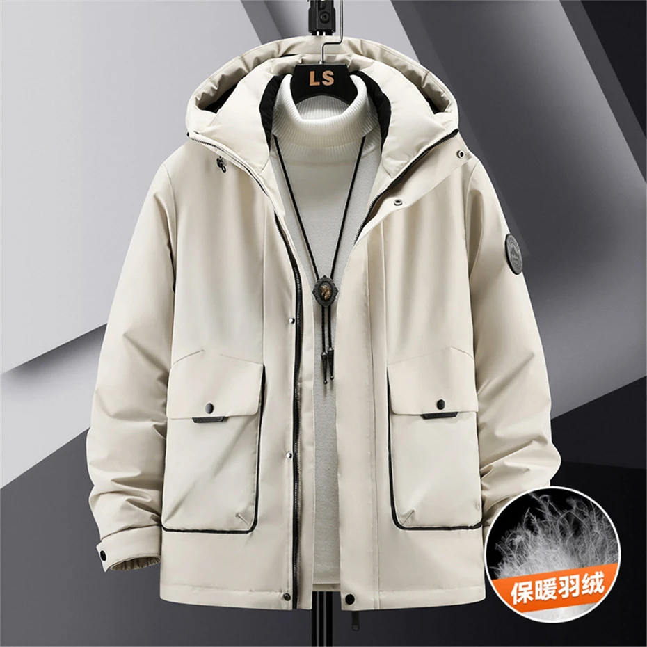

7XL Plus Size Down Jacket Men Winter Warm Thick Jackets Waterproof Fashion Cargo Puffer Jacket Winter Hooded Down Coat Male