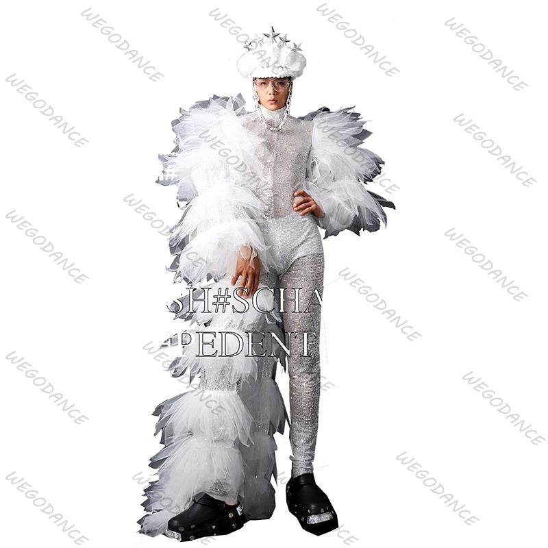 

Customized Nightclub Bar Male Gogo White Cloak Valentine's Day Man DS Singer Performance Dress