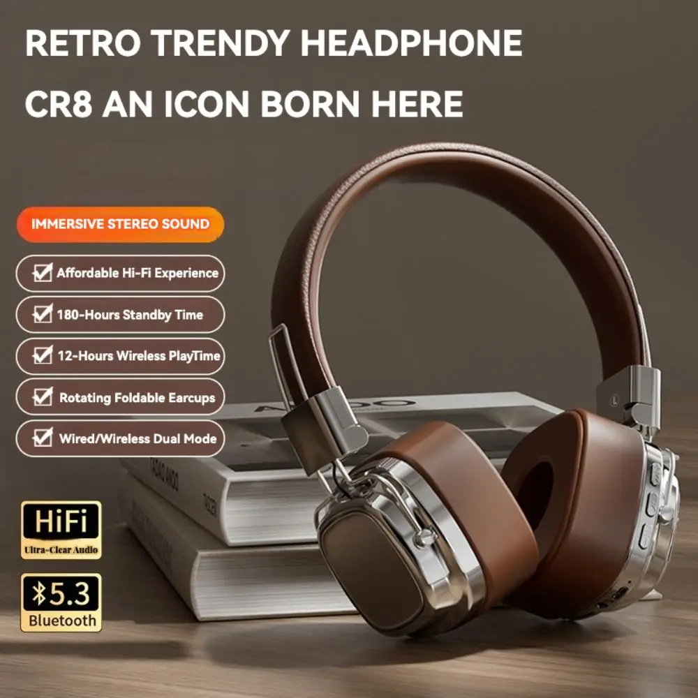 

Bluetooth 5.3 Over Ear Headphones New Retro American Style Subwoofer Foldable Headset 350mAh Wireless Headsets