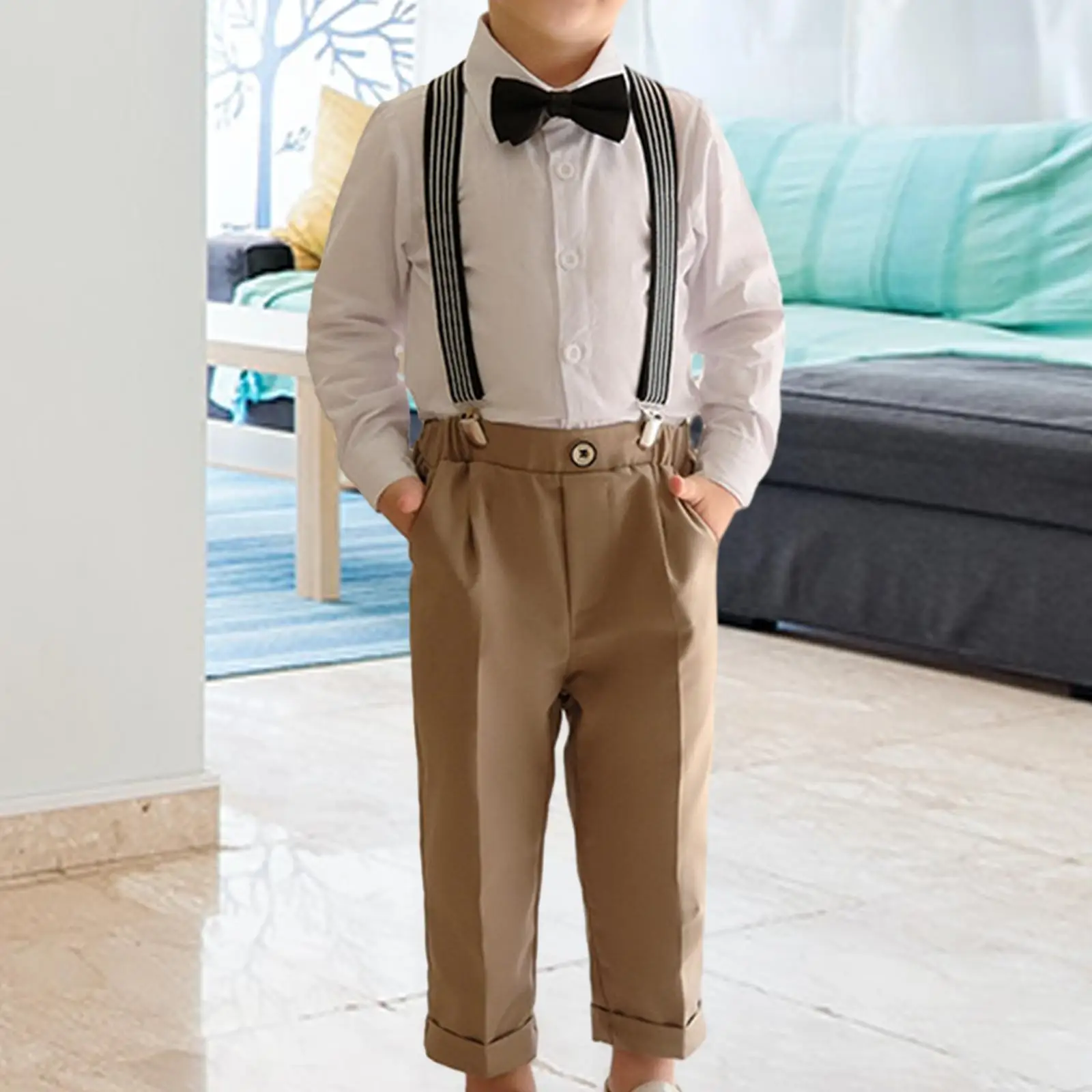 

Boys Gentleman Outfit Clothing Suspender Pants Formal Wear Boy Clothes for Christening Dinner Wedding Photography 8-9 Years Old