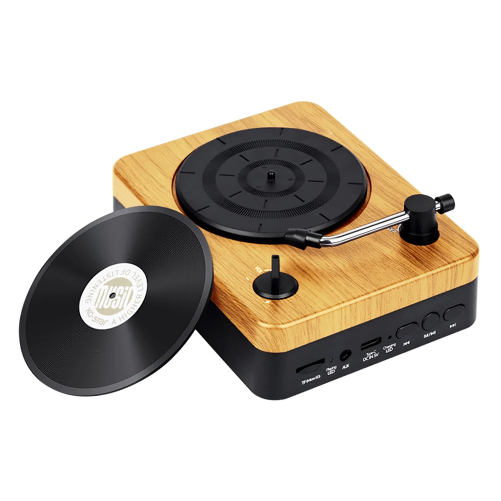 

Portable Mini Bluetooth Speaker Wireless Speaker with Vintage Record Player Design AUX IN/TF Card Playback Rechargeable