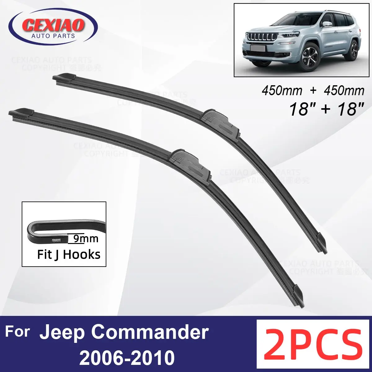 

Car Wiper For Jeep Commander 2006-2010 Front Wiper Blades Soft Rubber Windscreen Wipers Auto Windshield 18"+18" 450mm + 450mm