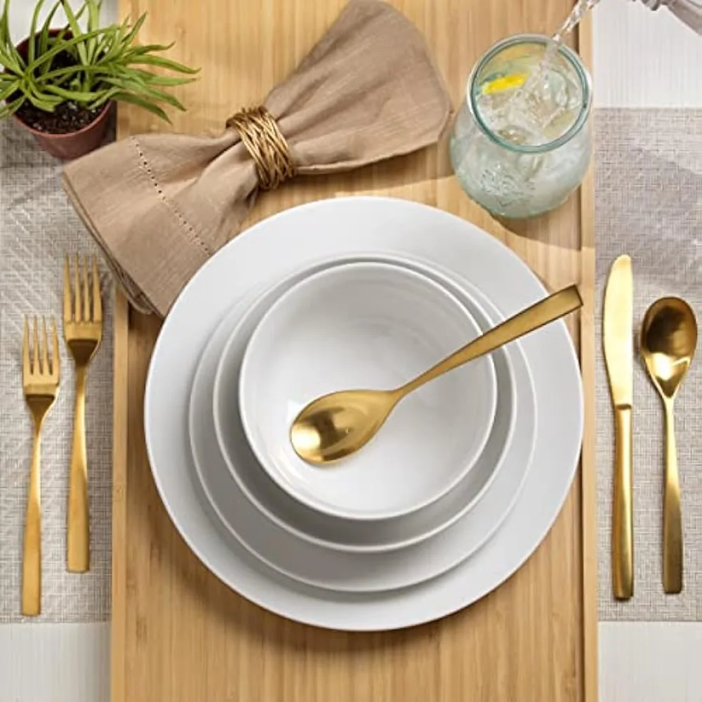 

Porcelain Dinnerware and Serveware, 16 Piece Dinnerware Set, Service for 4, Classic White