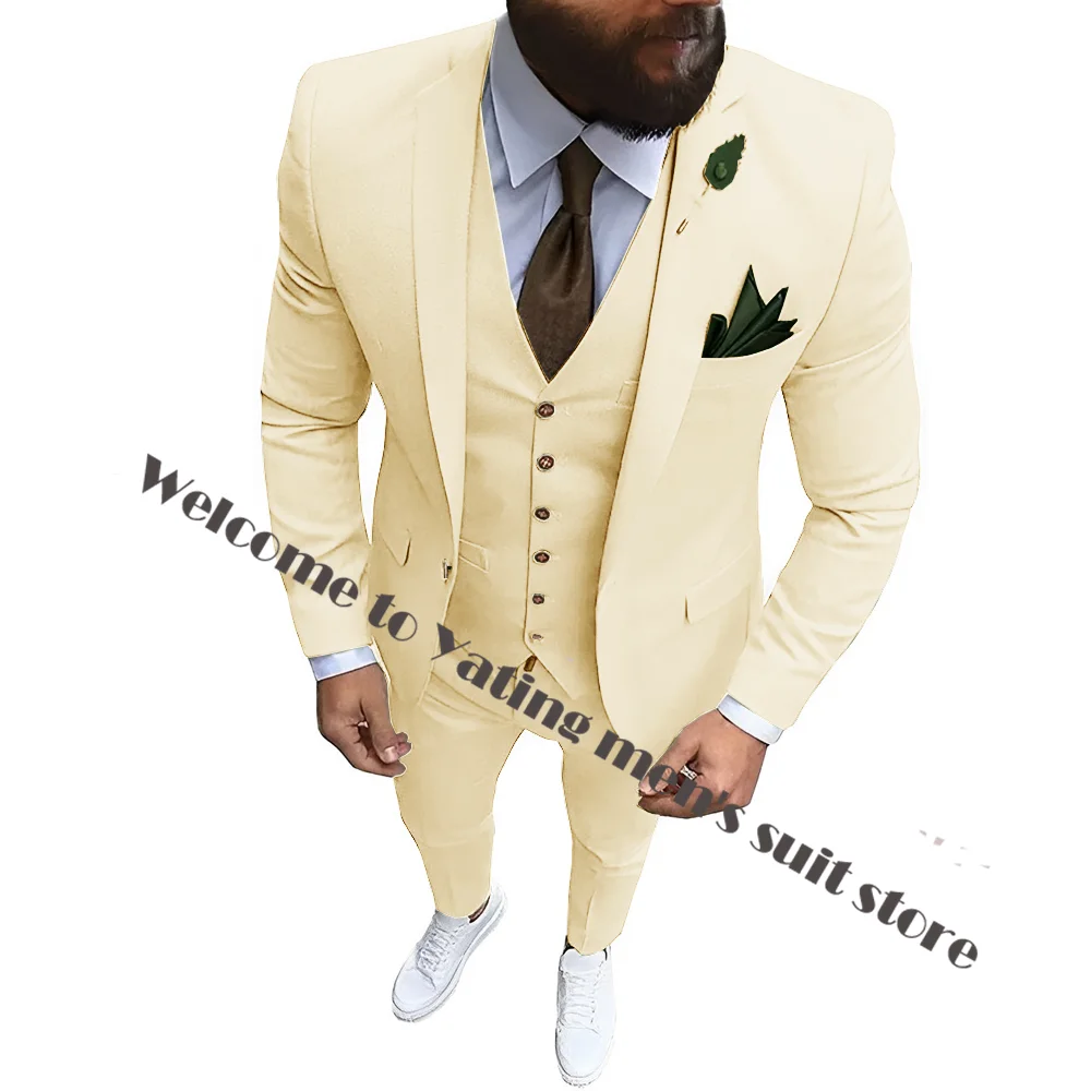 

Wedding Tuxedos Men's 3 Piece Slim Fit One Button Peaked Laple Formal Business Men Suit Groomsman (Blazer+Vest+Pant)