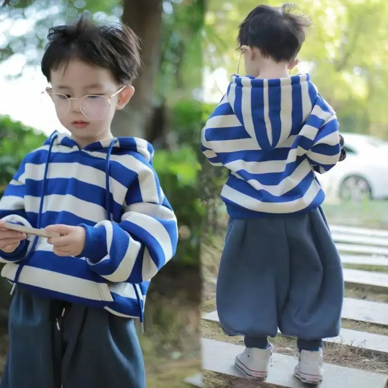 Children's Autumn Set Children's Casual Sports Set Boys' Casual Hooded Striped Sweater+Solid Color Casual Pants Two Piece Set
Children's Autumn Set Children's Casual Sports Set Boys' Casual Hooded Striped Sweater+Solid Color Casual Pants Two Piece Set