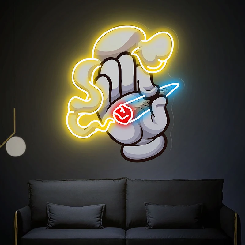 

Smoke Neon Sign Custom Hand with Smoking Acrylic Artwork Neon Lights Living Room Home Wall Hanging Decor Led Night Lights Lamp
