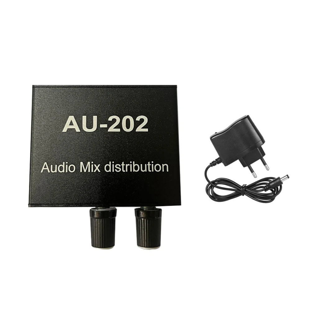 

AU-202 Stereo Mixer Audio Distributor for Headphone External-Power AMP -Control 2 Input 2 Output EU Plug