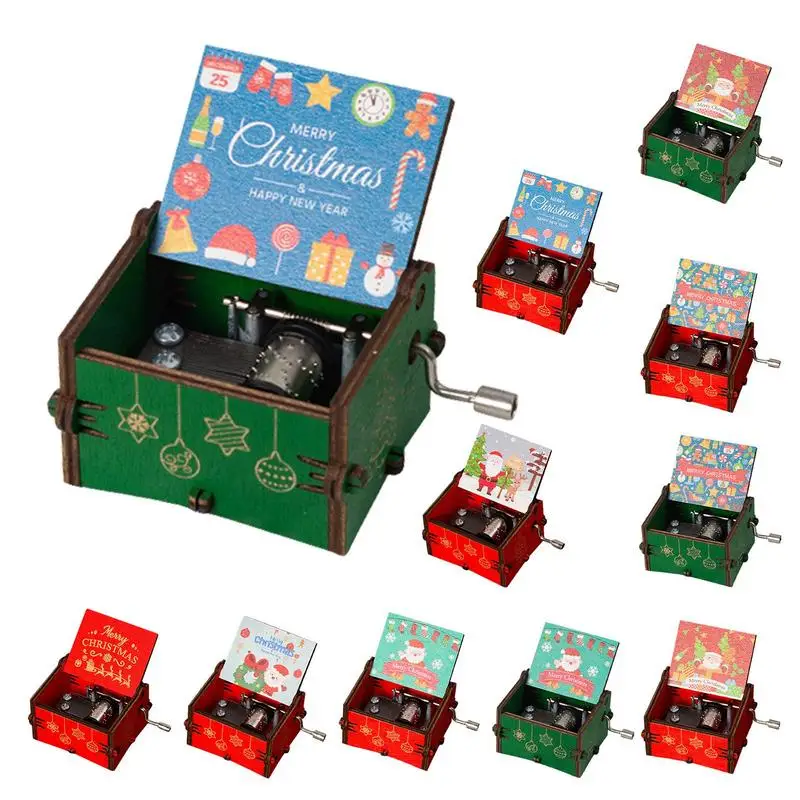 

Hand Crank Music Box For Christmas Jingle Bells Christmas Pendulum Retro Wooden Carved Music Box For Weddings Holidays Gift