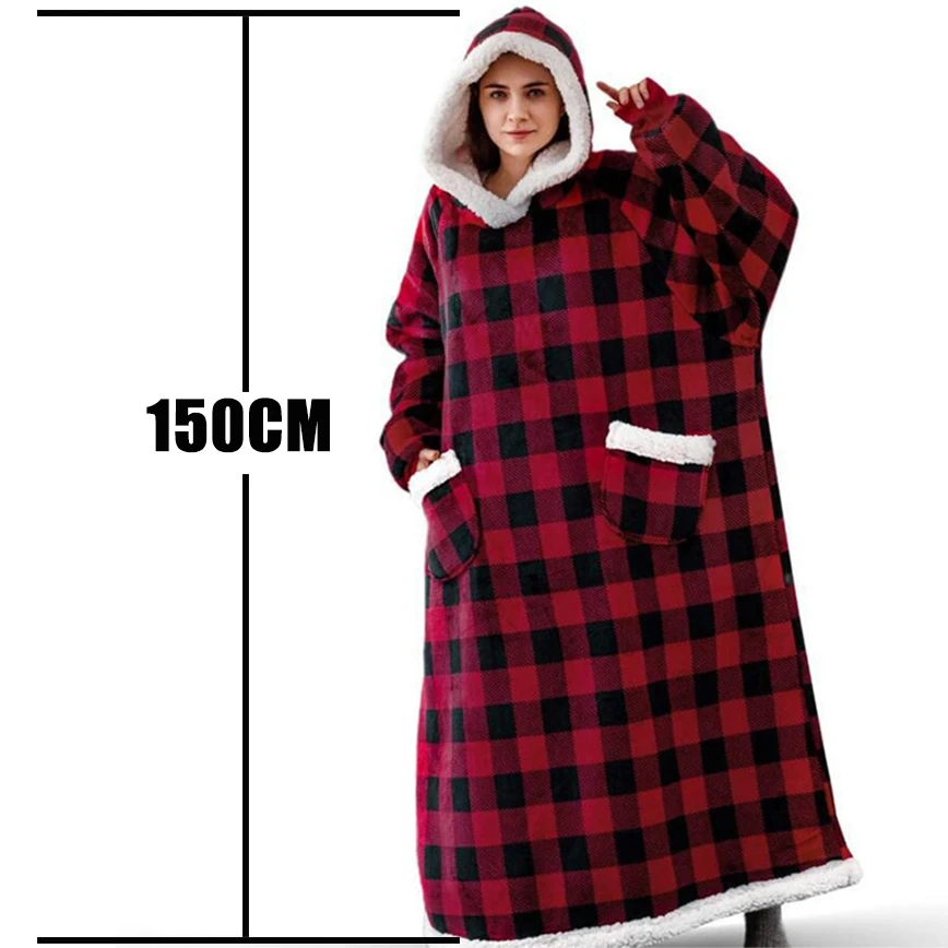 Oversized hoodie blanket with sleeves sweatshirt plaid winter fleece hoody women pocket female winter autumn 88 Mallzona S2835e4aff32c43ff84e6191590a95ff8O Oversized hoodie blanket with sleeves sweatshirt plaid winter fleece hoody women pocket female winter autumn Mallzona