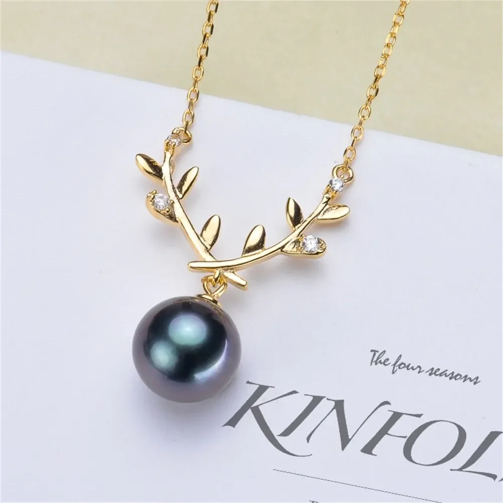 

DIY Pearl Accessories S925 Pure Silver Pendant Empty Bracelet with Chain Olive Branch Necklace Women's Pure Silver Accessories