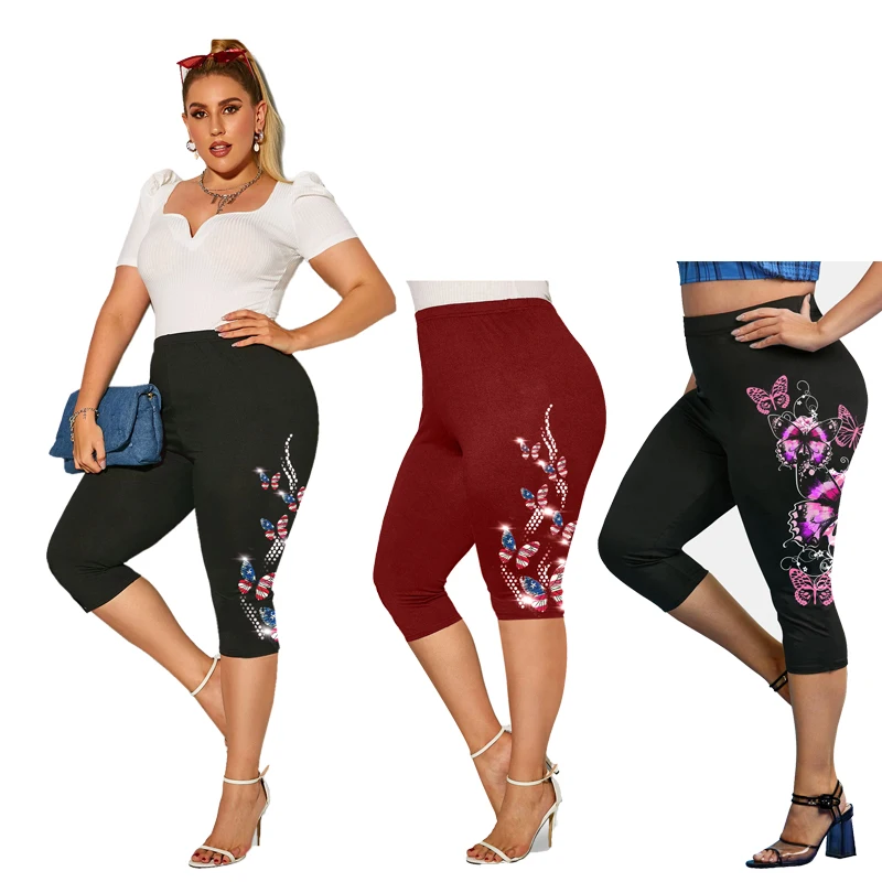 

ROSEGAL Plus Size High Waist Capri Leggings Ladies Yoga Body Shaping Black Casual Jeggings 3D Printed Skinny Pencil Pants 5XL