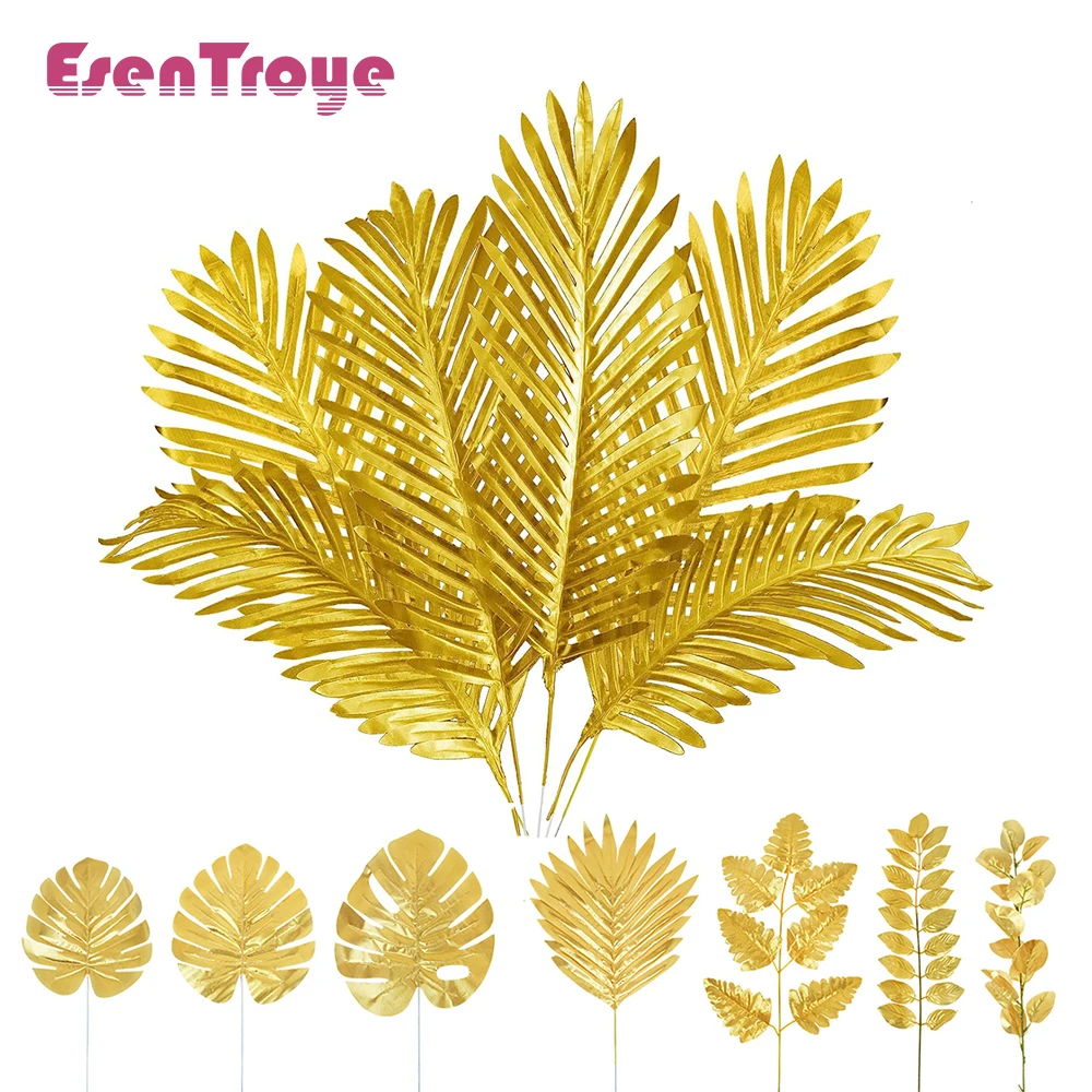 

Artificial Gold Palm Leaves Tropical Realistic Fake Plants for Home Table Decoration Hawaii Wedding Jungle Birthday Party Decor