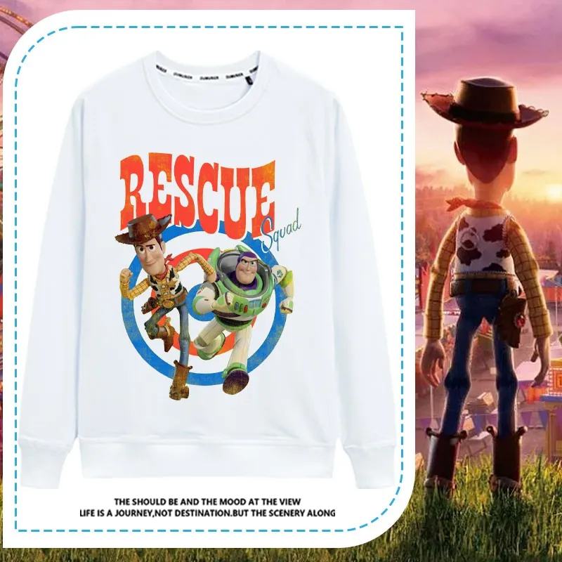 

2024 New Toy Story Co-branded Long Sleeve T-shirt Man Woody Buzz Lightyear Strawberry Bear Loose Clothes Autumn