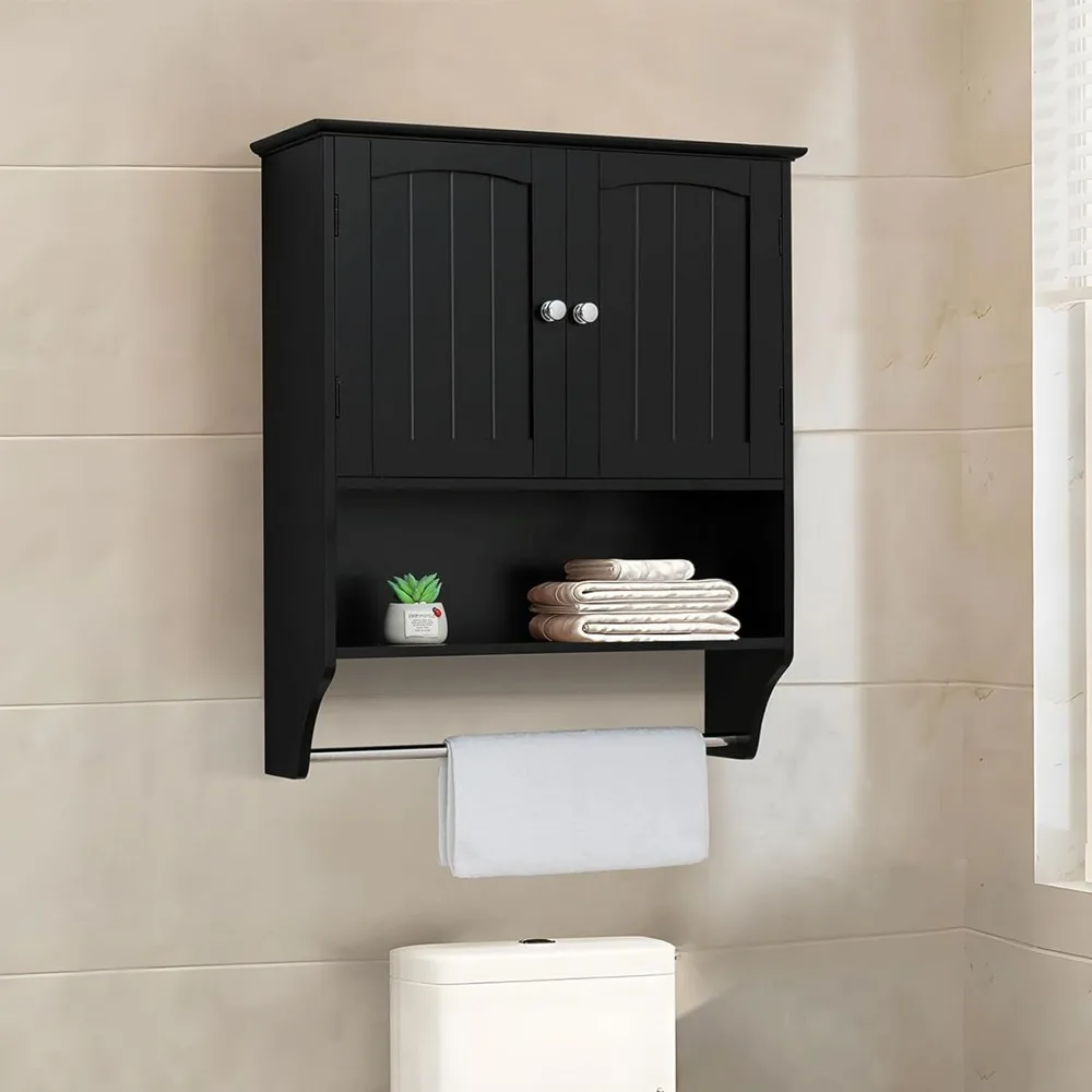 

Bathroom Wall Cabinet with Doors & Adjustable Shelf, Bathroom Cabinet Wall Mounted, Medicine Cabinet for Bathroom, Black,Wood