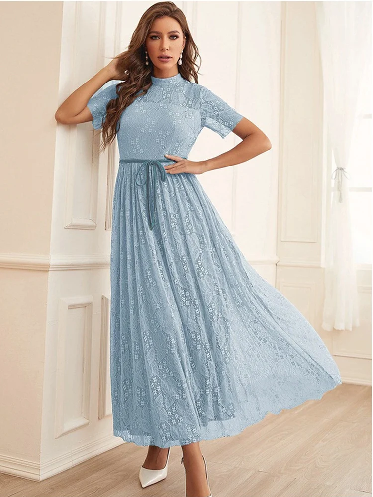 Women Casual Elegant Maxi Dress 2023 New Summer Short Sleeve High Waist Luxury Lace Mesh Belt Turkish Evening Party Robe Vestido
Women Casual Elegant Maxi Dress 2023 New Summer Short Sleeve High Waist Luxury Lace Mesh Belt Turkish Evening Party Robe Vestido