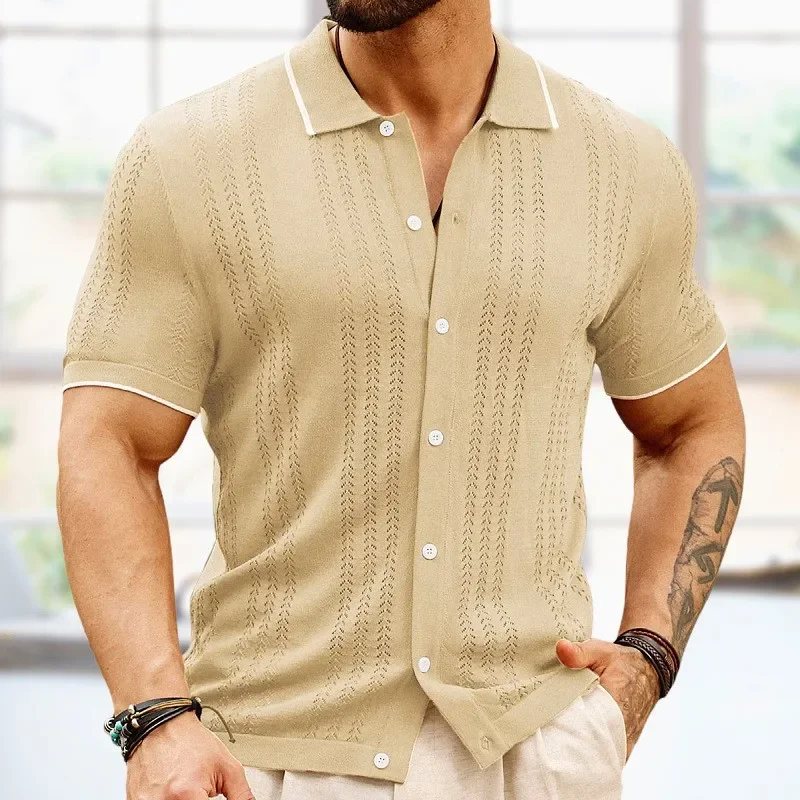 Men's Light Luxury Button-down Leisure Knitted Shirt Summer Thin Popular Retro Solid Short Sleeve Tee Fashion Patchwork Knitwear
Men's Light Luxury Button-down Leisure Knitted Shirt Summer Thin Popular Retro Solid Short Sleeve Tee Fashion Patchwork Knitwear