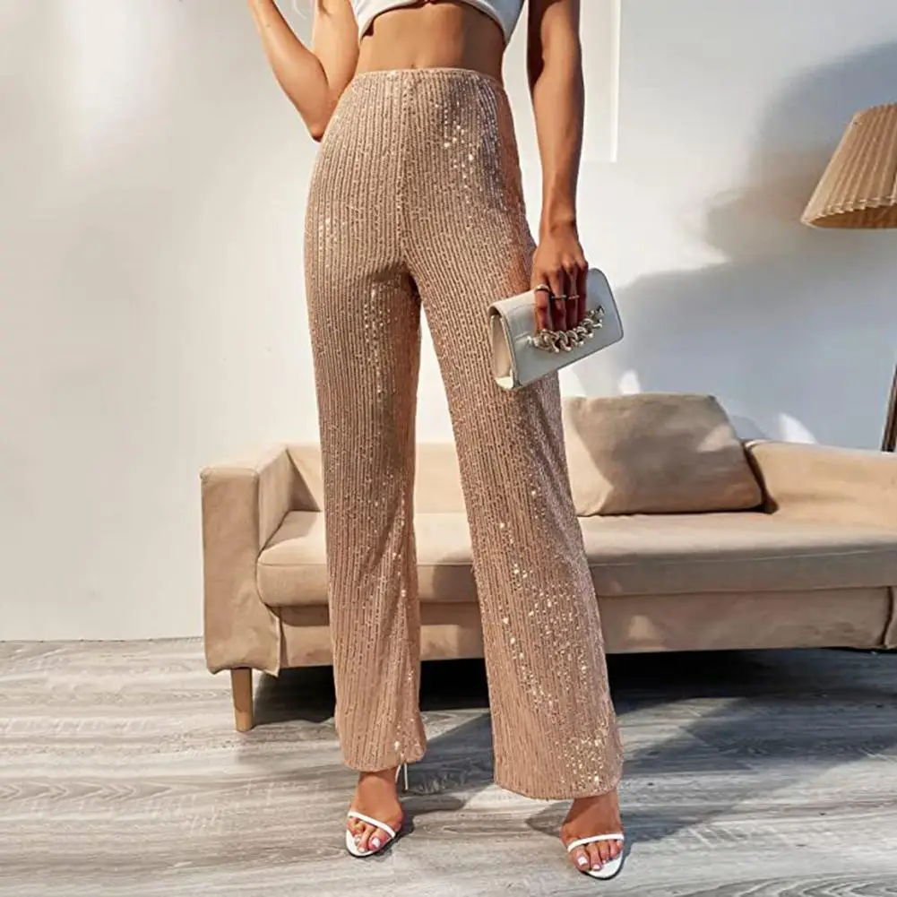 

Women High Waist Sparkling Pants Wide Leg Flared Trousers Sequin Bling Party Slacks Glitter Night Out Pants Clubwear