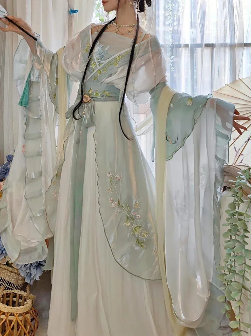 Hanfu Women Chinese Traditional Embroidery Stage Dance Dress Female Fairy Cosplay Costume Summer Hanfu Green White Dress Gift
Hanfu Women Chinese Traditional Embroidery Stage Dance Dress Female Fairy Cosplay Costume Summer Hanfu Green White Dress Gift
