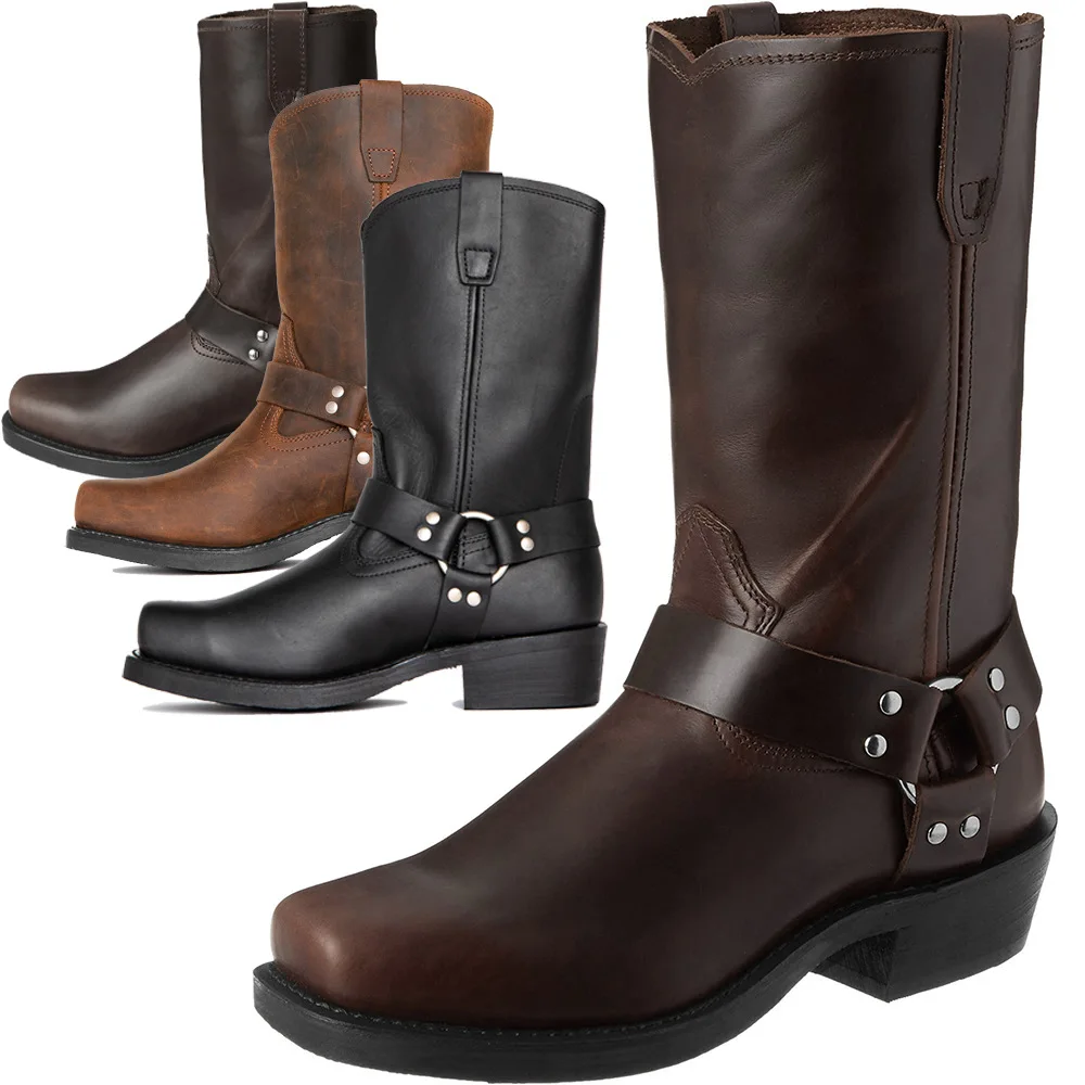 Vintage Cowboy Boots for Men Plus Size High Top Chain Buckle Strap Knight Riveted Western Pull-On Motorcycle Booties
Vintage Cowboy Boots for Men Plus Size High Top Chain Buckle Strap Knight Riveted Western Pull-On Motorcycle Booties