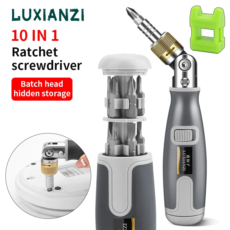 

LUXIANZI Portable Ratchet Screwdriver Set 10 in 1 Multi Angle Rotatio Precision Magnetic Screw Driver Multifunction Repair Tool