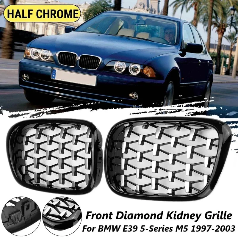 

Glossy Black Chrome Diamond Front Kidney Grill For -BMW E39 525I 528I 530I 540I M5 1997-2003 51137005837 51137005838