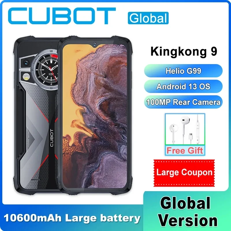 

Cubot KingKong 9 Rugged Phone 6.583" FHD+ Helio G99 Android 13 24GB RAM+256GB ROM 10600mAh Battery 100MP Camera NFC Smartphone