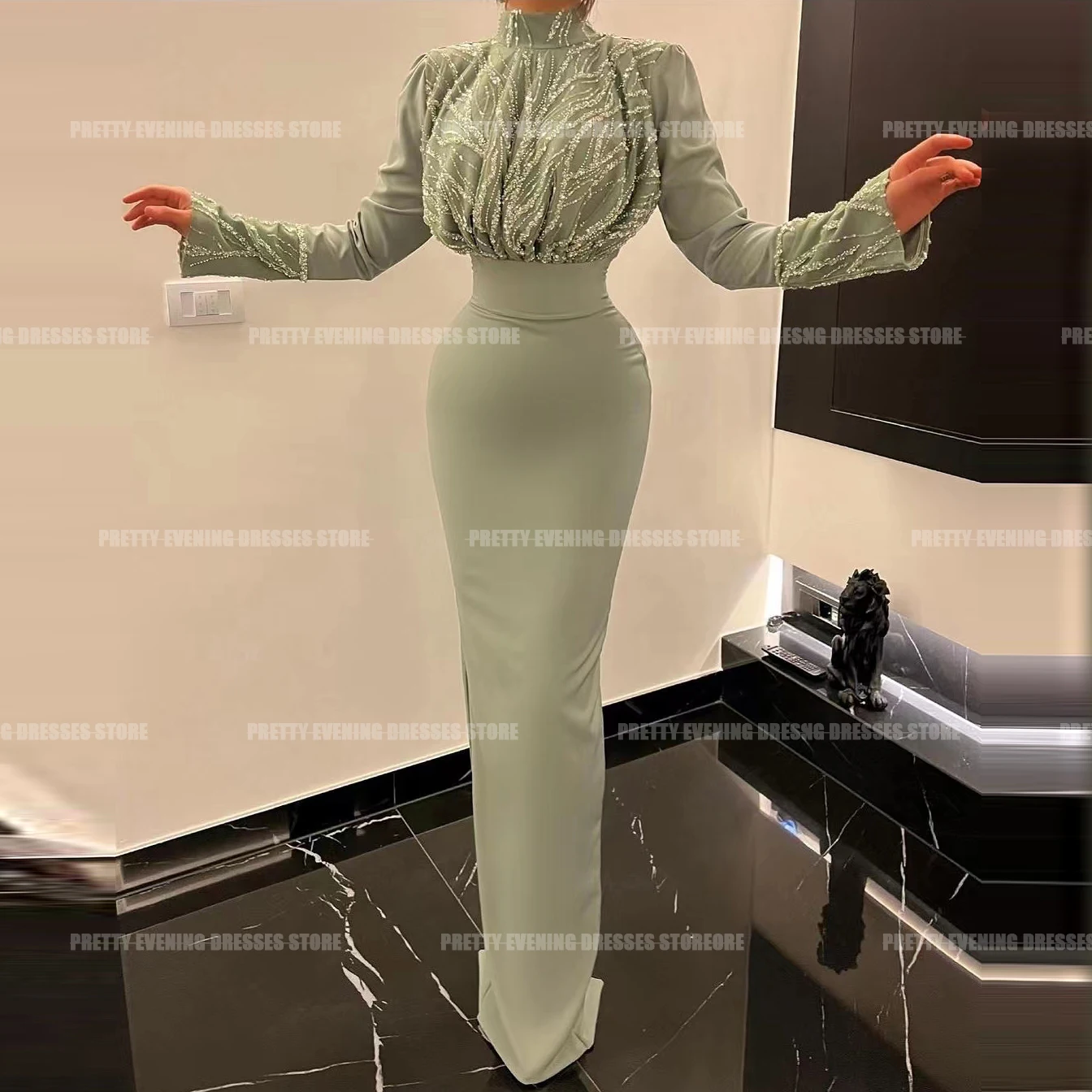 Simple Glitter Mermaid Evening Dresses Beads High Neck Long Sleeve Beach Party Prom Growns Formal Smooth Satin Muslim Vestidos
Simple Glitter Mermaid Evening Dresses Beads High Neck Long Sleeve Beach Party Prom Growns Formal Smooth Satin Muslim Vestidos