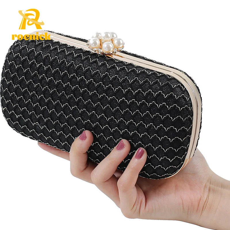 

ROENICK Women 2022 New Pearl Lock Evening Bags Dinner Banquet Party Bridal Clutch Cocktail Luxury Designer Cosmetic Minaudiere