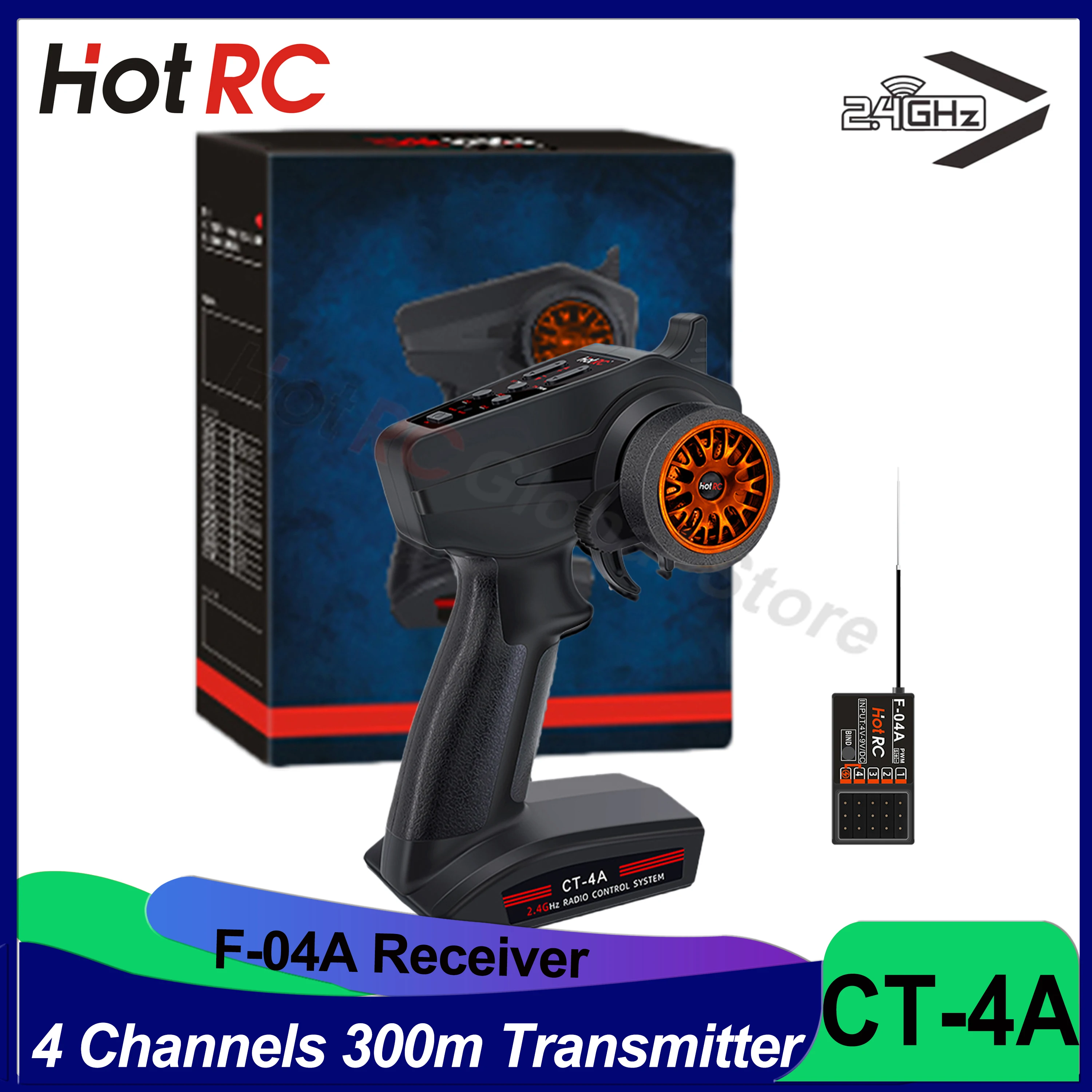 

HOTRC CT-4A 4CH 4 Channels Radio Control 2.4GHZ FHSS System 4V-9V One-hand Transmitter with F-04A Receiver for RC Car Boat Toys