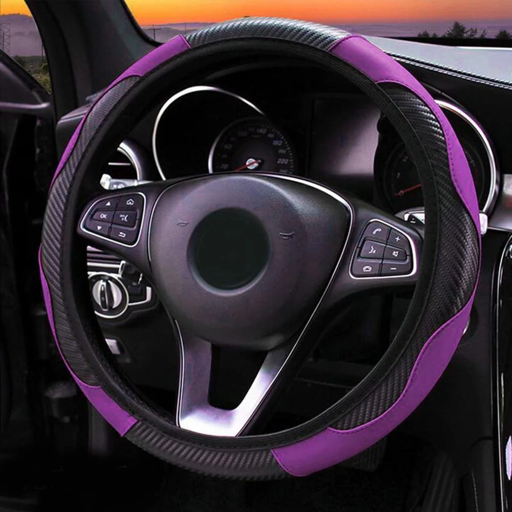 1x Steering Wheel Cover Car Interior Black+Purple Carbon Fiber Leather Protection For 37-38CM Diameter Easy Styling Decoration
1x Steering Wheel Cover Car Interior Black+Purple Carbon Fiber Leather Protection For 37-38CM Diameter Easy Styling Decoration