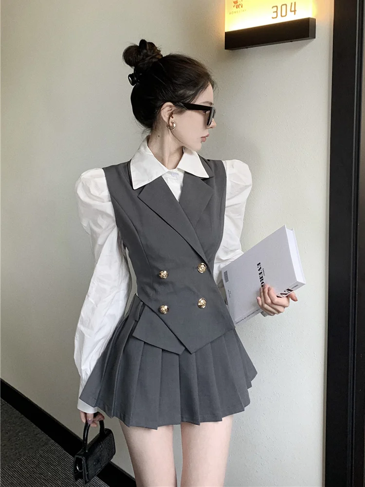 

UNXX Spring and Autumn New Women's Suit Set Suit Pleated Skirt Three-piece Set Petite High Fashion College Style Complete Set