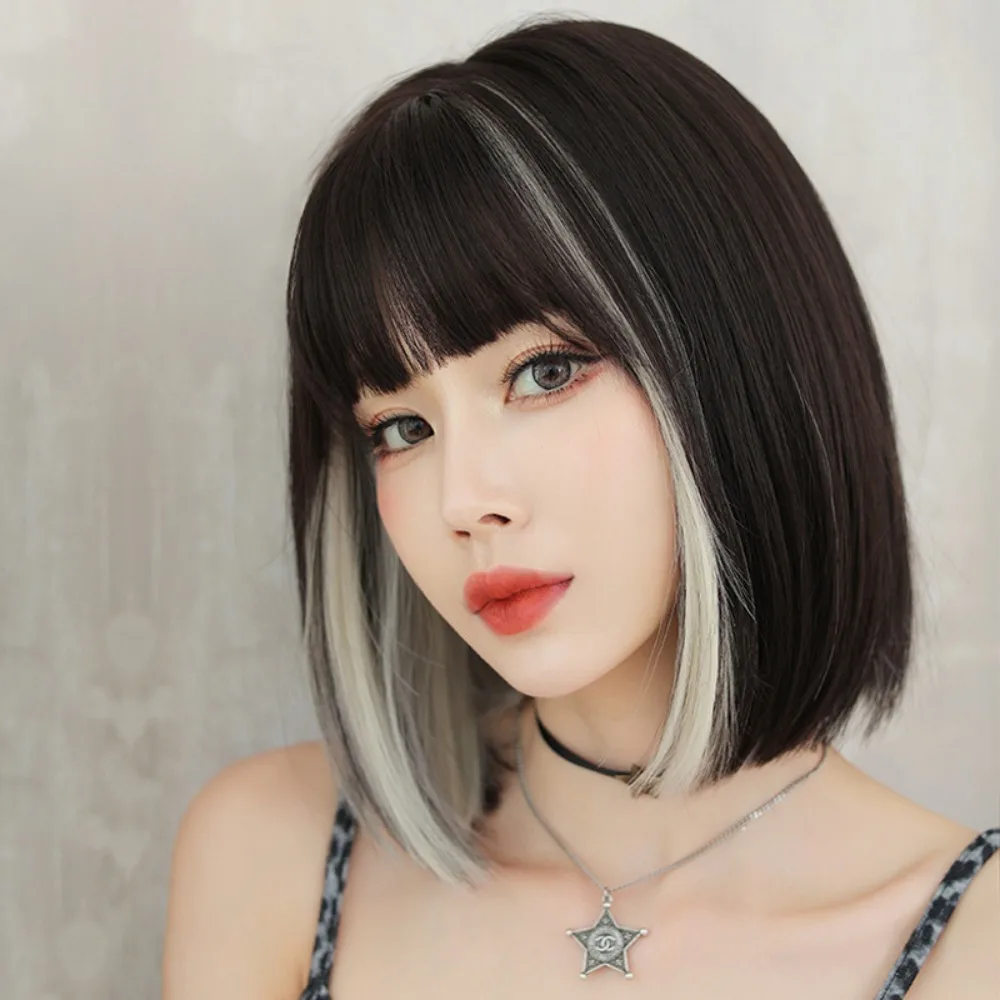 

Hair Extension Tools Seamless Bang Shoulder Length Hanging Ear-dye Wig Cosplay Lolita Wig Short Ombre Wigs Straight Bob Wigs