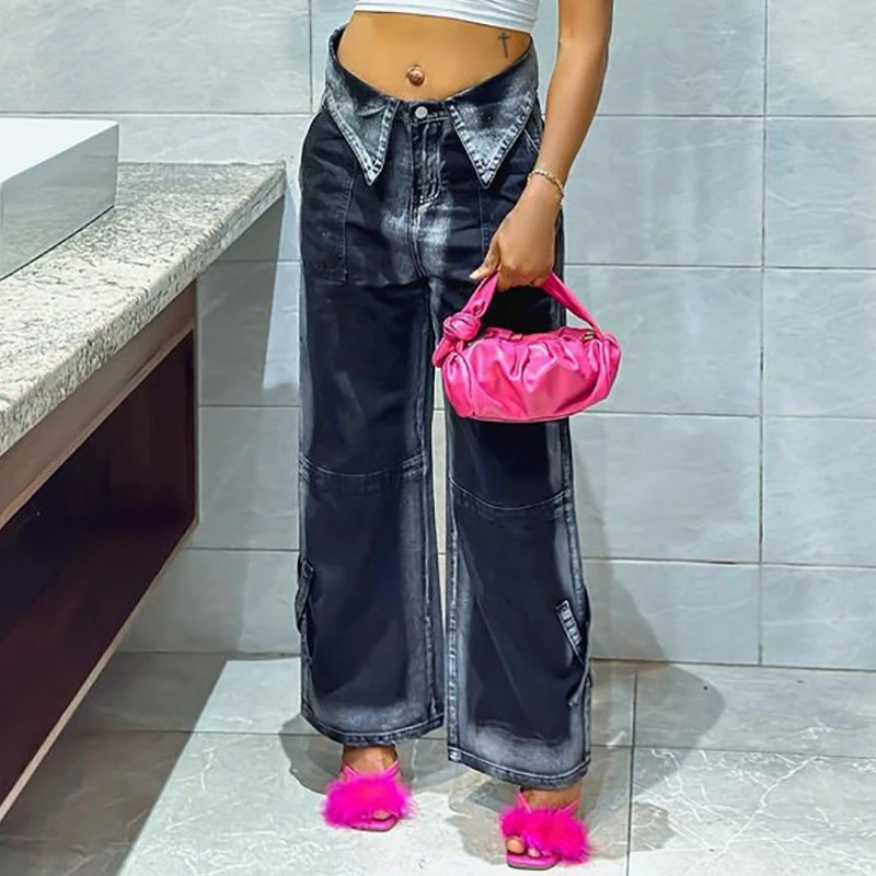 

Women High Waist Wide Leg Pants Shiny Straight Pants Long Palazzo Casual Trendy Trousers 2024 Spring Autumn Winter New Jeans