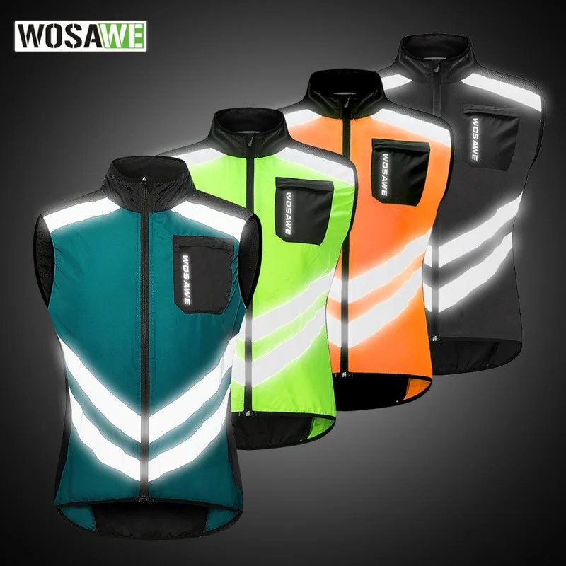 

WOSAWE Reflective Cycling Vest Men Sleeveless Windproof Reflector Safety Road Mountain Bike MTB Bicycle Running Vest with Pocket