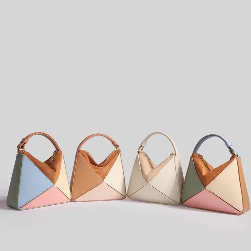 

Triangle Fold Underarm Bag 2024 New Mixed Color Designer PU Leather Shoulder Bag Girls Fashion Mini Geometry Crossbody Tote Bag