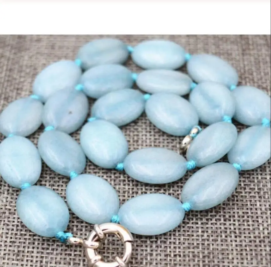 

New 13x18mm natural aquamarine Flat Oval Gemstone Beads Necklace 18inch AAA