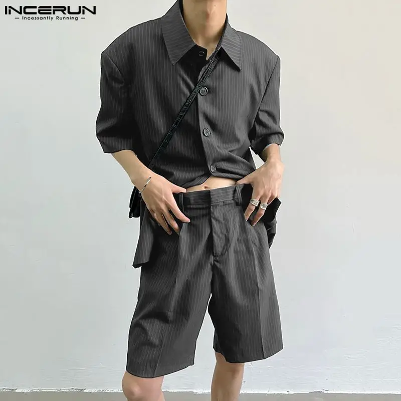 Korean Style Men Striped Shoulder Pad Short Sleeved Shirts Shorts Casual Streetwear Male Two-piece Sets S-5XL INCERUN Tops 2023
Korean Style Men Striped Shoulder Pad Short Sleeved Shirts Shorts Casual Streetwear Male Two-piece Sets S-5XL INCERUN Tops 2023