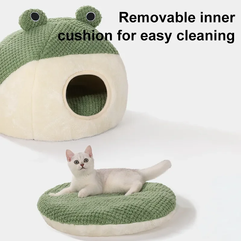 

Pet Cat Dog Nest Plush Round Frog Mat Warm Cartoon Winter Deep Sleep Comfort Soft Breathable Cat Dog House Pet Supplies