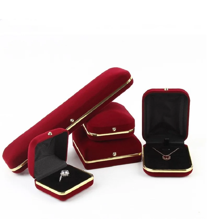 

Высококачественная Свадебная шкатулка для хранения ювелирных изделий, красная бархатная шкатулка для колец, серег, подвесок, ожерелий, браслетов, подарочная шкатулка, Органайзер