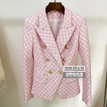 Designer fashion high end New jacket Women Double Lion head Metal buttons Slim Fit Woven Pink Plaid blazer coats woman jacket
Designer fashion high end New jacket Women Double Lion head Metal buttons Slim Fit Woven Pink Plaid blazer coats woman jacket