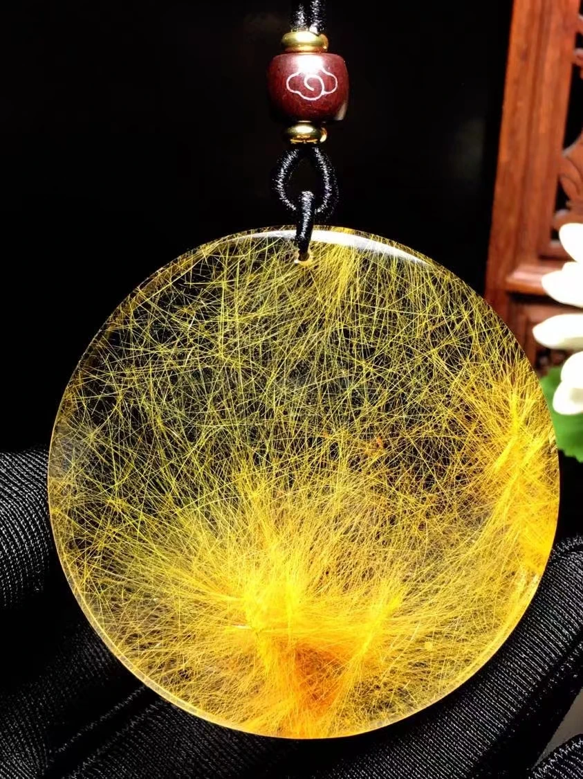 Natural Gold Rutilated Quartz Round Pendant Necklace Jewelry 53*6mm Fashion Rutilated 18K Gold Women Men AAAAAAA
Natural Gold Rutilated Quartz Round Pendant Necklace Jewelry 53*6mm Fashion Rutilated 18K Gold Women Men AAAAAAA